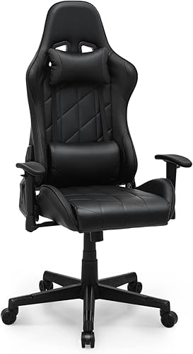 MoNiBloom Silla para juegos de PC con soporte lumbar ajustable y reposacabezas, silla de escritorio alta reclinable de piel sintética, silla