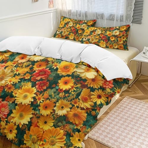 Funda nórdica de 3 piezas con estampado de flores y fundas de almohada con cremallera 3