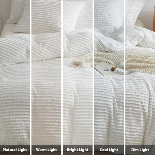 WARMDERN Boho Duvet Cover Set King Size,White Striped Duvet Cover Microfiber Bedding Set,3PCS Ultra Soft Breathable Lightweight Tuft Texture Pattern Duvet Covers with Zipper Closure(White,King) by WARMDERN - Used condition - Image 8