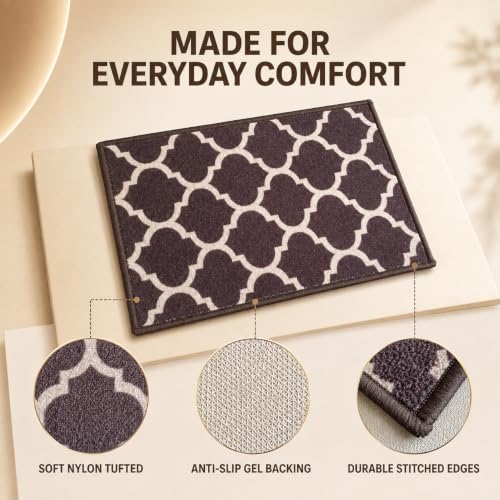 Image of Matz&More Anti Slip Multipurpose Floor Mat, 40x60cm, for Door, Entrance, Bathroom, Bedroom, Kitchen, Office, Trellis Dark Brown
