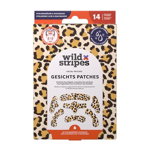 Wild Stripes Facial Patches Animal Leo – Patchs visage à l'acide hyaluronique & niacinamide – Patchs hydrocolloïdes motif léopard – Soin du visage front, joues & yeux (14 pièces)