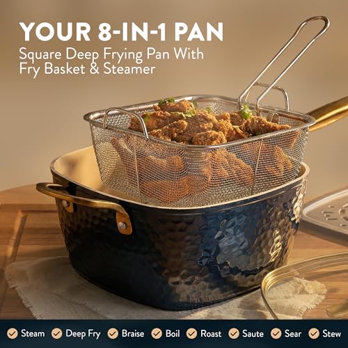 Gotham Steel Hammered 20Pcs Ceramic Cookware Set, Induction Pots and Pans Set Non Stick with Deep Fry Pan, Steamer, & Bakeware, Non Toxic PFOA PFOS Free, Oven & Dishwasher Safe - Image 4