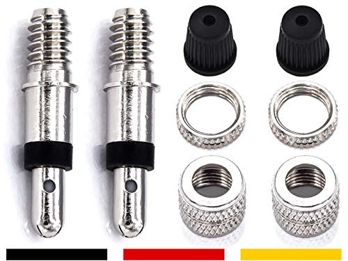 8-Teile Fahrradventile Dunlop Blitzventil komplett Set: 2x Ventileinsatz + Felgen-Mutter + Überwurf-Mutter + Ventilkappen auch für Puky Rad, Standard Normal-Ventil NV DV BV Ersatz Reifen-Ventile