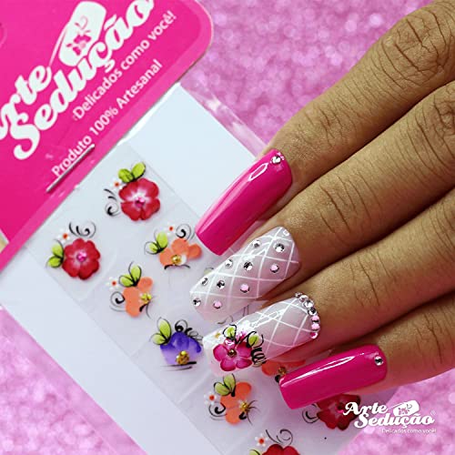 Kit 50 Adesivos Películas para Unhas Artesanal Arte Sedução, 100% Feitos a Mão