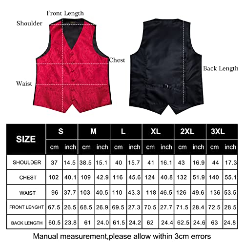 Image of DiBanGu Mens Paisley Vest Silk Sleeveless Suit Vest and Neck Tie Pocket Square Cufflinks Set for Wedding Formal