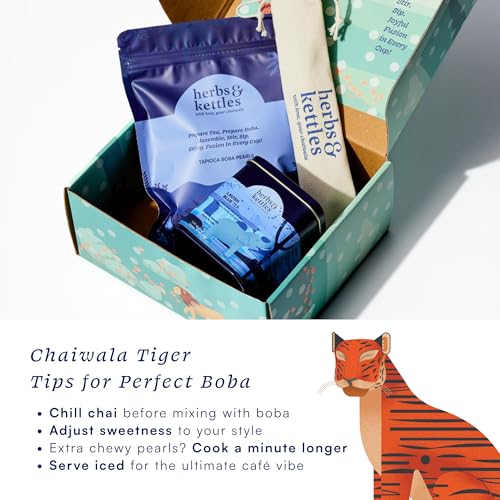 Image of Herbs & Kettles Lavish Blue Tea Boba Kit | Butterfly Pea Flower Tea with Green Tea, Lemongrass, Ginger & Mint + Chewy Tapioca Pearls | DIY Color-Changing Bubble Tea Kit with Reusable Straws |