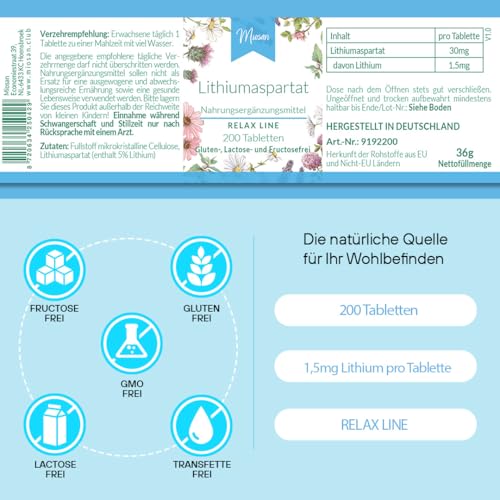Lithiumaspartat - 200 Tabletten - schluckfreundlich - RELAX LINE - 30mg pro Tablette - Hochdosiert - 100% Vegan – Herstellung & Laborprüfung in Deutschland | MIOSAN® CLUB - Exklusives Wohlbefinden 3