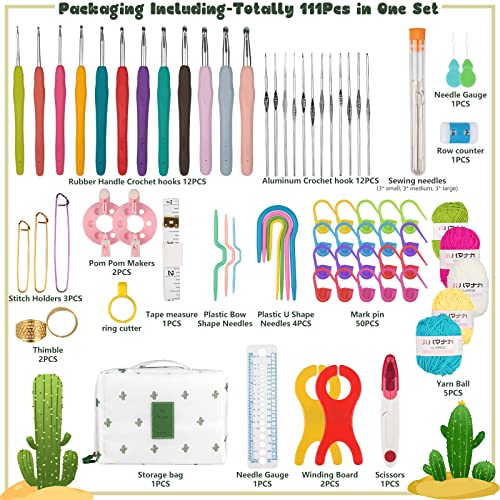 YINVA Crochet Hooks Set for Beginners Adults Crochet Kits Knitting Kit Ergonomic Metal Crochet Hooks Knitting Accessories Tools Crochet Wool Yarn Storage Case Needles Crochet Starter Kit - Image 4