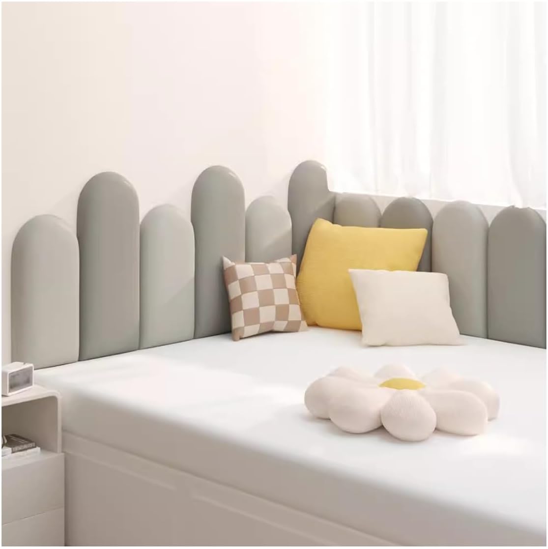 Peel and Stick Headboard Leather Waterproof Upholstered Wall Panels 3D Anti-Collision Wall Mounted Headboard for King/Double Bed
