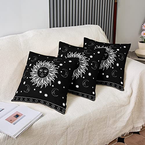 Sun Moon Throw Pillow Covers 16"x16" Set of 2 Soft Boho Exotic Pillow Cases Cushion Covers For Living Room Bedroom Bohemian Galaxy Black Astrology Space Decorative Throw Pillowcases for Sofa - Image 4
