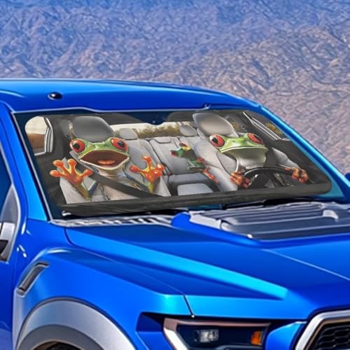 Image of Funny Frog Car Sun Shade for Windshield Sun Shield for Front Window Blocks UV Rays Easy to Install Car Interior Accessories Sun Protection for Cars Truck SUV