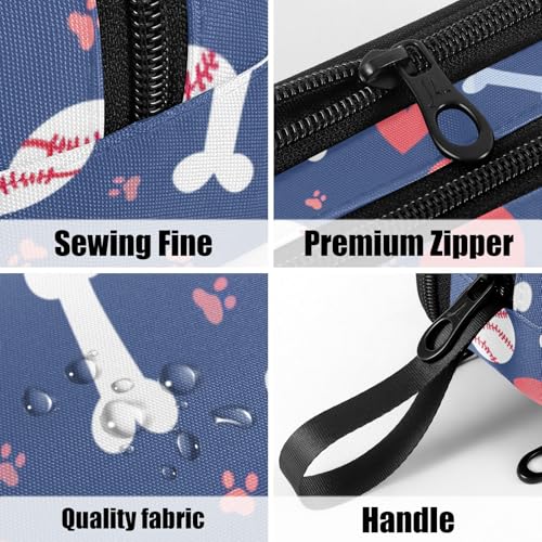 Image of Fustylead Cute Paw Prints Bones Hearts and Baseballs Large Pencil Bag Storage Pen Case Makeup Pouch Stationery Bag for School College Office Organizer