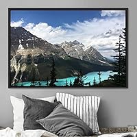 Framed Canvas Wall Art Calming Waters Aerial Cool Lake Landscape Multicolor Photography Realism Relax/Calm - 16x24 inches