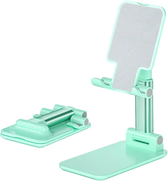 OGMAPLE Cell Phone Stand, Angle Height Adjustable Cell Phone Holder with Silicon Pad for Desk Fully Forldable Mobile Phone Holder Compatible with All Mobile Phones, MT-6, (Green)