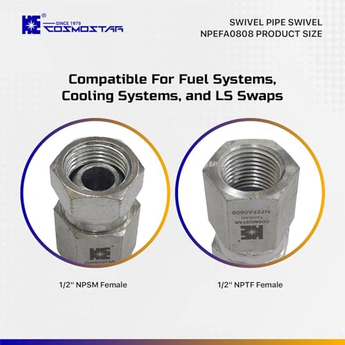 Image of Cosmostar 1 /2 inch NPTF Female x 1 /2 inch NPSM Swivel Pipe Swivel, Hydraulic Adapter