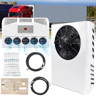 12V Air Conditioner Mini Split Truck Cab RV Air Conditioner Kit Universal 12 volt for Semi Truck Cab,Pickup, Trailer, Vans, RVs, Vans, Caravan, Motorhome - Fast cooling, White