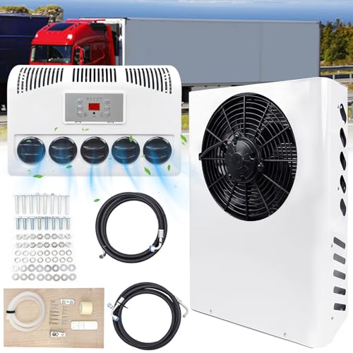 12V Air Conditioner Mini Split Truck Cab RV Air Conditioner Kit Universal 12 volt for Semi Truck Cab,Pickup, Trailer, Vans, RVs, Vans, Caravan, Motorhome - Fast cooling, White