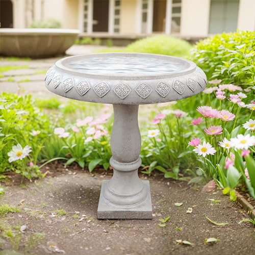 Kante 24.25 Inch Tall Handmade Concrete Birdbath, Elegant Outdoor Garden and Backyard Decor, Textured - Thumbnail 4