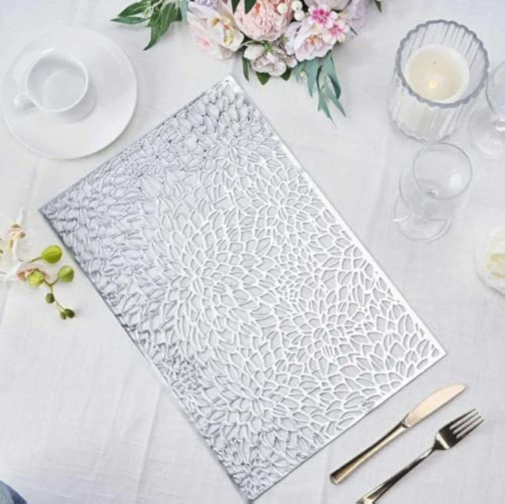 Pack of 6 Glossy Rectangle NET Table Placemats with Rubber Bottom