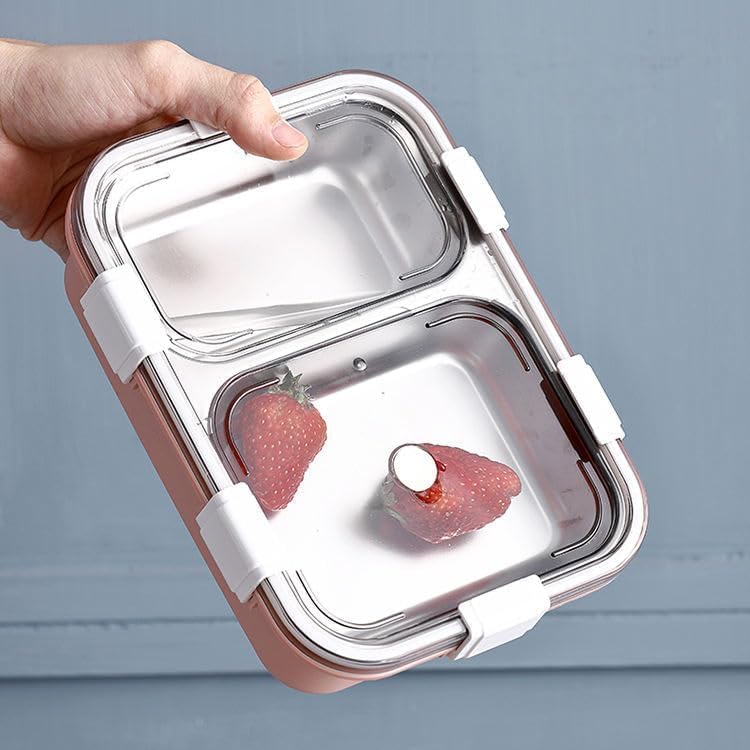Image of Storescent Lunch Box with Compartment, Leak-Proof BPA Free Stainless Steel for School, Lunch Box for School & Office with a Fork, a Spoon and a Pair of Chopsticks (Pink, 2 Compartment)