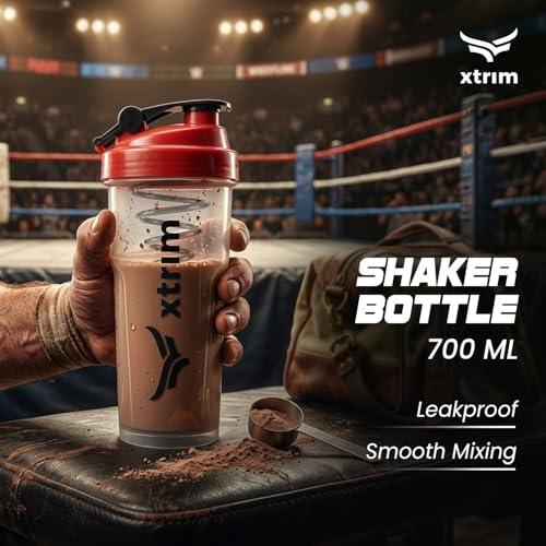 Image of Xtrim 700ml Protein Shaker Bottle with Anti Lump Mixer Attachment for Men & Women, Compact, Leakproof, BPA-Free, Ideal for Protein Shakes, Pre-Workout Smoothies, Smooth Mixing for Pre & Post Workout