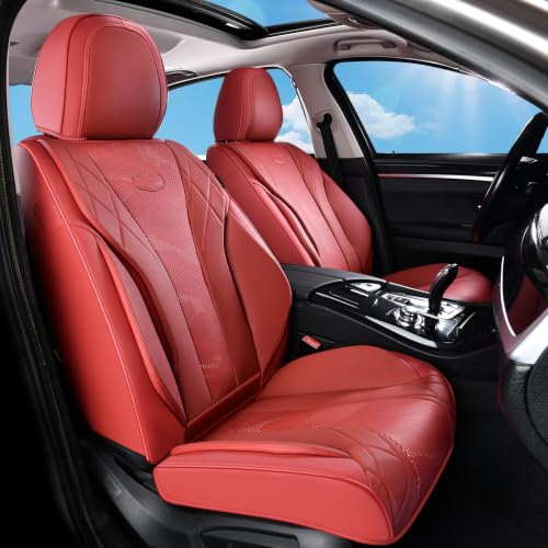 Image of Coverado Car Seat Covers, Seat Covers Full Set, Red Car Seat Cushion Waterproof, Auto Seat Covers Protector Fit for Most Cars SUV Trucks