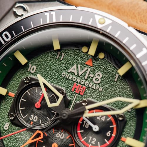 Image of AVI-8 Men's 43mm Hawker Hunter Atlas Dual Time Chronograph Watch with Leather Strap AV-4100