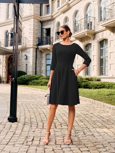 Image of GRACE KARIN Work Dresses for Women 2025 3 /4 Sleeve Fit and Flare Business Midi Dress Classy Office Dresses with Pockets