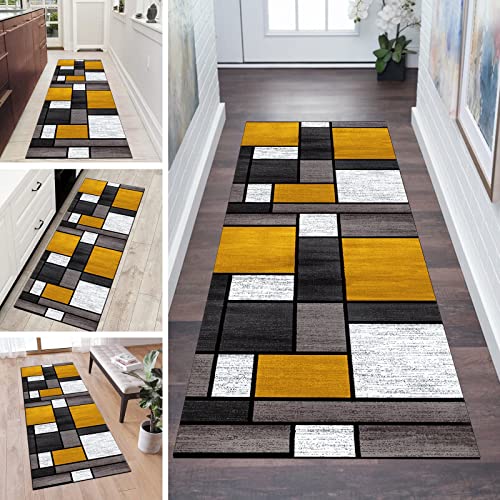 QQrunner Tapis de couloir, antidérapant, au mètre, jaune, marron, 70 x 180 cm, lavable, tapis de cuisine, patchwork, chambre à coucher, couloir, taille réglable, 60 à 120 cm de large Cover