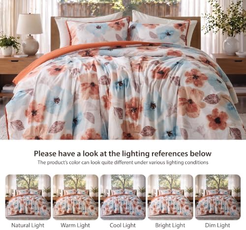 King Size Comforter Set 3 Pieces Brown Summer Cute Floral Bed Set — view 6