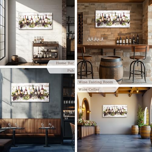 crmotu Wine Bottle Still Life Wall Art, Vintage Kitchen Large Canvas Paintings, Rustic Dining Room Artwork for Walls, Modern Pictures Wall Decor for Home Bar Wine Tasting Room Art Prints 20x40inch