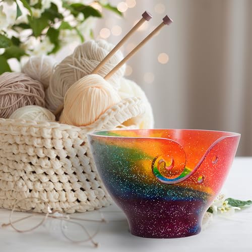 Image of Handcrafted Resin Yarn Bowl, Knitting Resin Storage Bowl, Crochet Kit Organizer. (Rainbow)