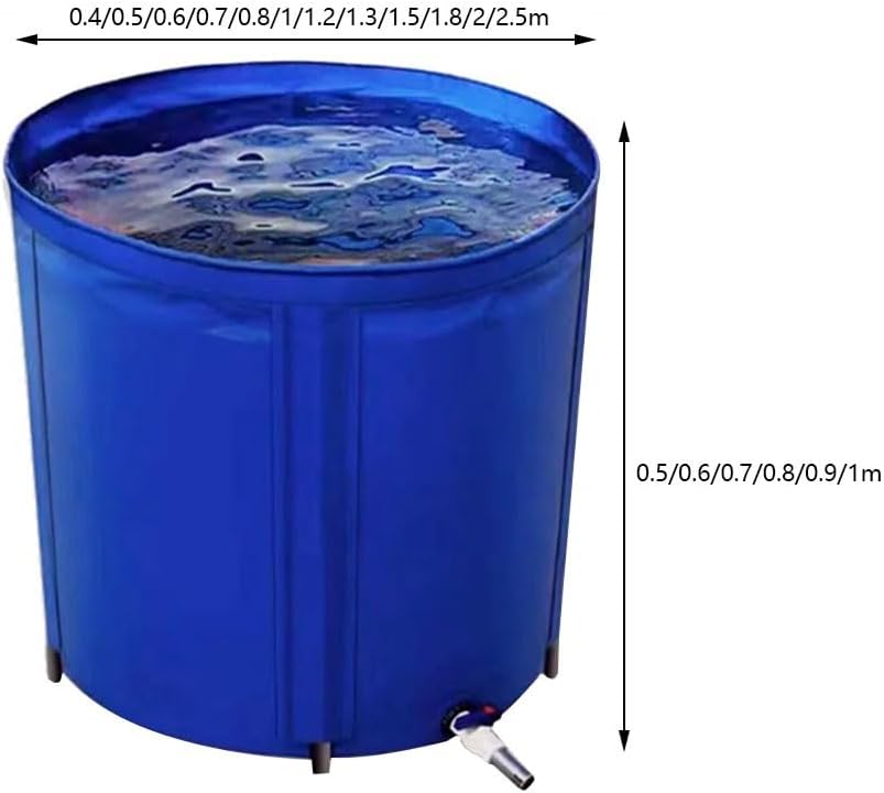 Durable Aquaculture Water Tank with Drain Valve，Collapsible PVC Fish Pond Water Storage Tank, Above Ground Circular Pool with Bracket for Irrigation, Durable 1x0.6m Garden Water Solution