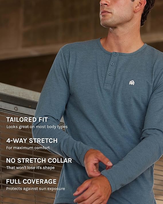 INTO THE AM Long Sleeve Henley Shirts for Men S - 4XL Casual Lightweight Fitted Longsleeve3