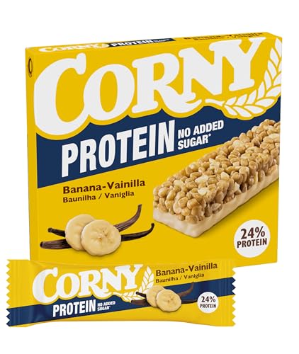 Corny Protein Sabor Plátano y Vainilla, Barritas de Cereales Proteicas, 24% Proteína, Sin Azúcar - Pack de 4 x 25 g