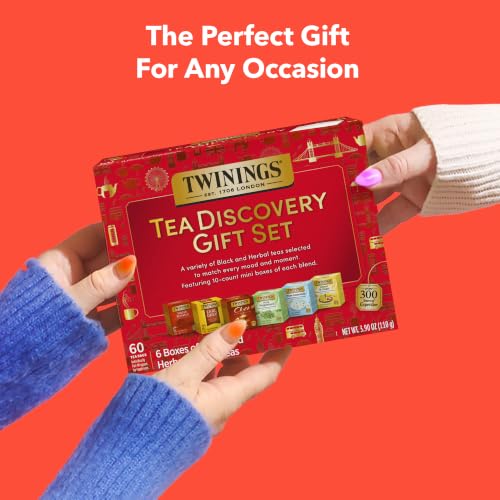 Image of Twinings Tea Discovery Gift Set, Black & Herbal Variety Pack, 6 Mini Boxes | Includes English Breakfast, Earl Grey, Chai, Pure Peppermint, Pure Camomile, and Lemon & Ginger, 60 Individual Teabags