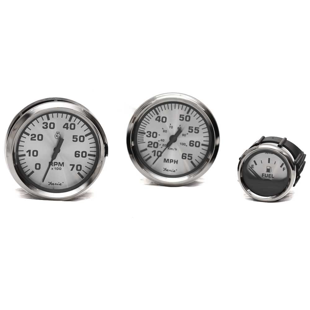 Faria Boat Gauge Set KT0167A Spun Silver Tach/Fuel/Speed Automotive