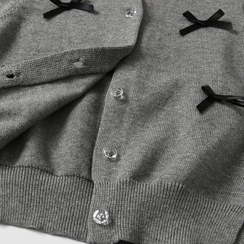 Girls Cardigan Sweaters Bow Long Sleeve Button Down Cotton Knitted Sweater Jacket Coats for Kids 2-14 Years4