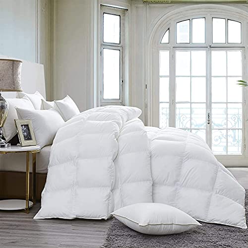 Luxurious 800 Thread Count Hungarian Oversize Goose Down Comforter 108 x 98 INCHES 750 Fill Power, 80 oz Fill Weight, 100% Egyptian Cotton Cover (California King, White)
