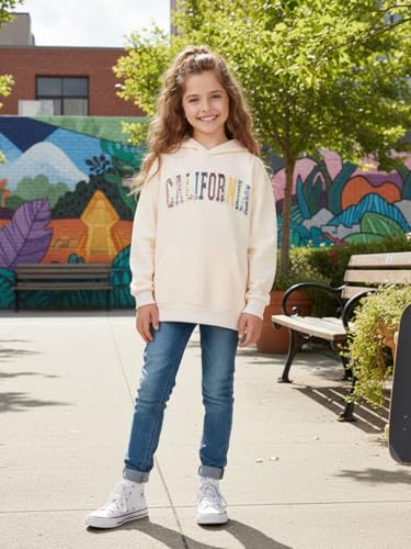 Image of WELAKEN Girls California Hoodies Sweatshirts Long Sleeves Pullover Tops, 6-7 Years, L-california,beige