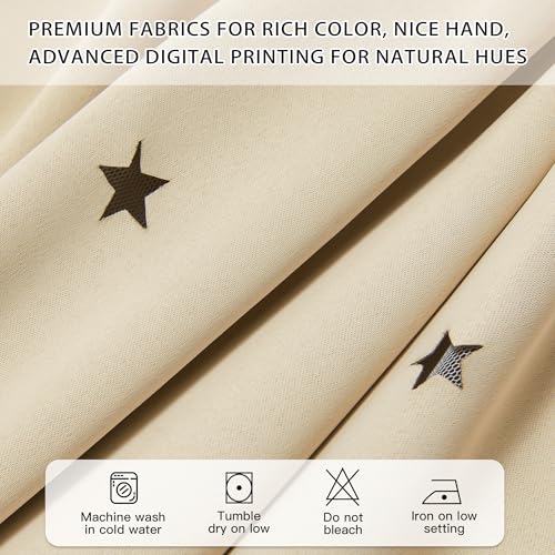 Image of XiDi Beige Curtains with Sheer Overlay for Living Room Bedroom 2 Panels Star Hollow Out 80% Blackout Double Layer Curtains for Kids Girls Room Darkening Grommet Window Drapes with Tiebacks W52 X L54