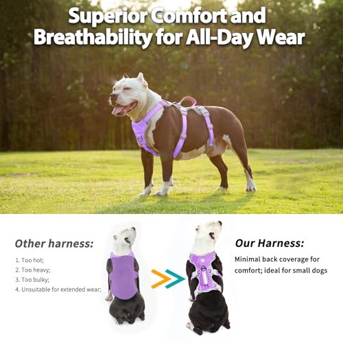 Image of Huntboo Escape Proof Dog Harness, Escape Artist Harness, Reflective Harness with Padded Handle, Breathable, Adjustable Vest for Medium Dogs Walking, Training, and Running Gear (Lavender Purple,XL)