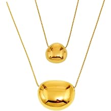 Chunky Silver Gold Irregular Oval Pendant Necklace Set for Women