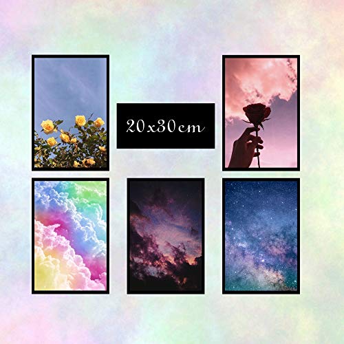 Kit de 6 Quadros com Moldura - Flores e Céu Tumblr Colorido