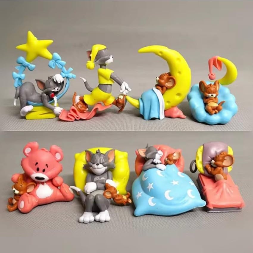 Image of BOENJOY Gifts Tom and Jerry Sleeping Figure Toy Home Decors, Office Desk and Study Table| Set of 8 | Size Approx 9-8 CM