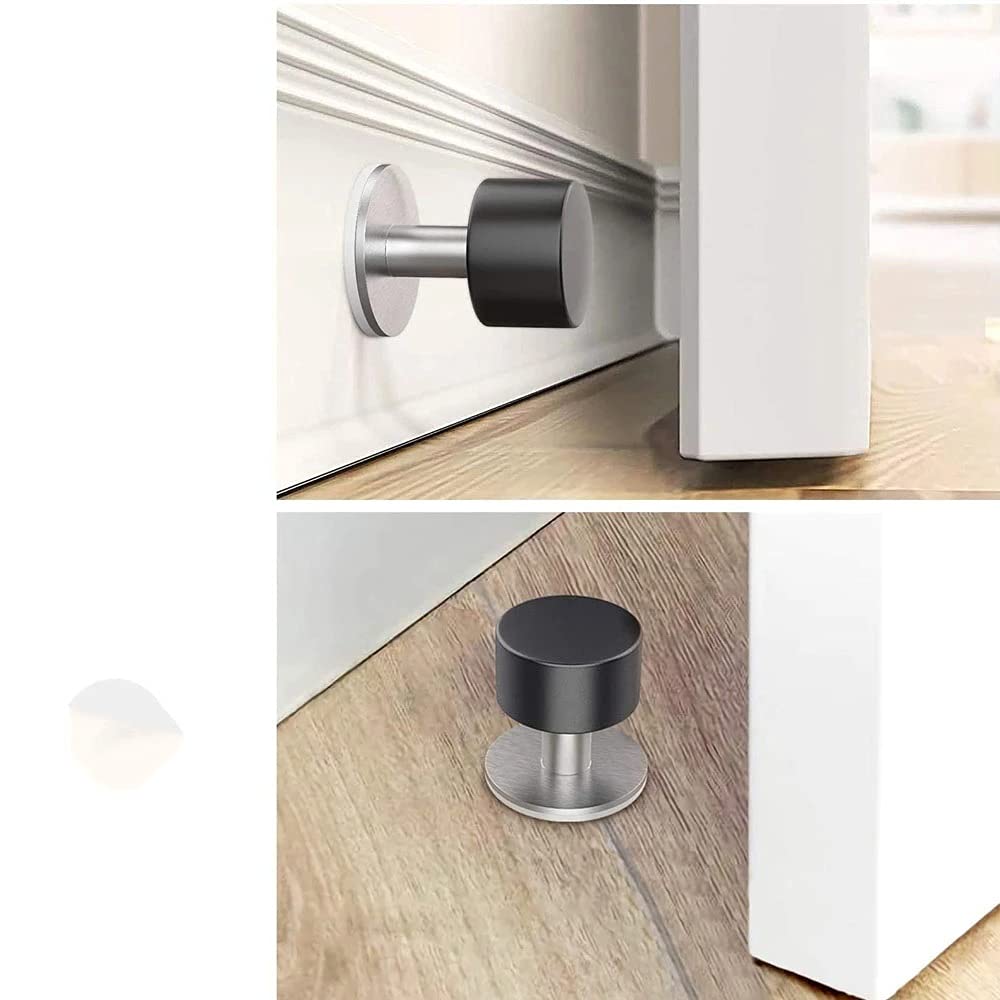 Tope de Puerta， Tope de Puerta Adhesivo montado en la Pared Tope de Puerta de Acero Inoxidable for Piso con Parachoques de amortiguación de Sonido