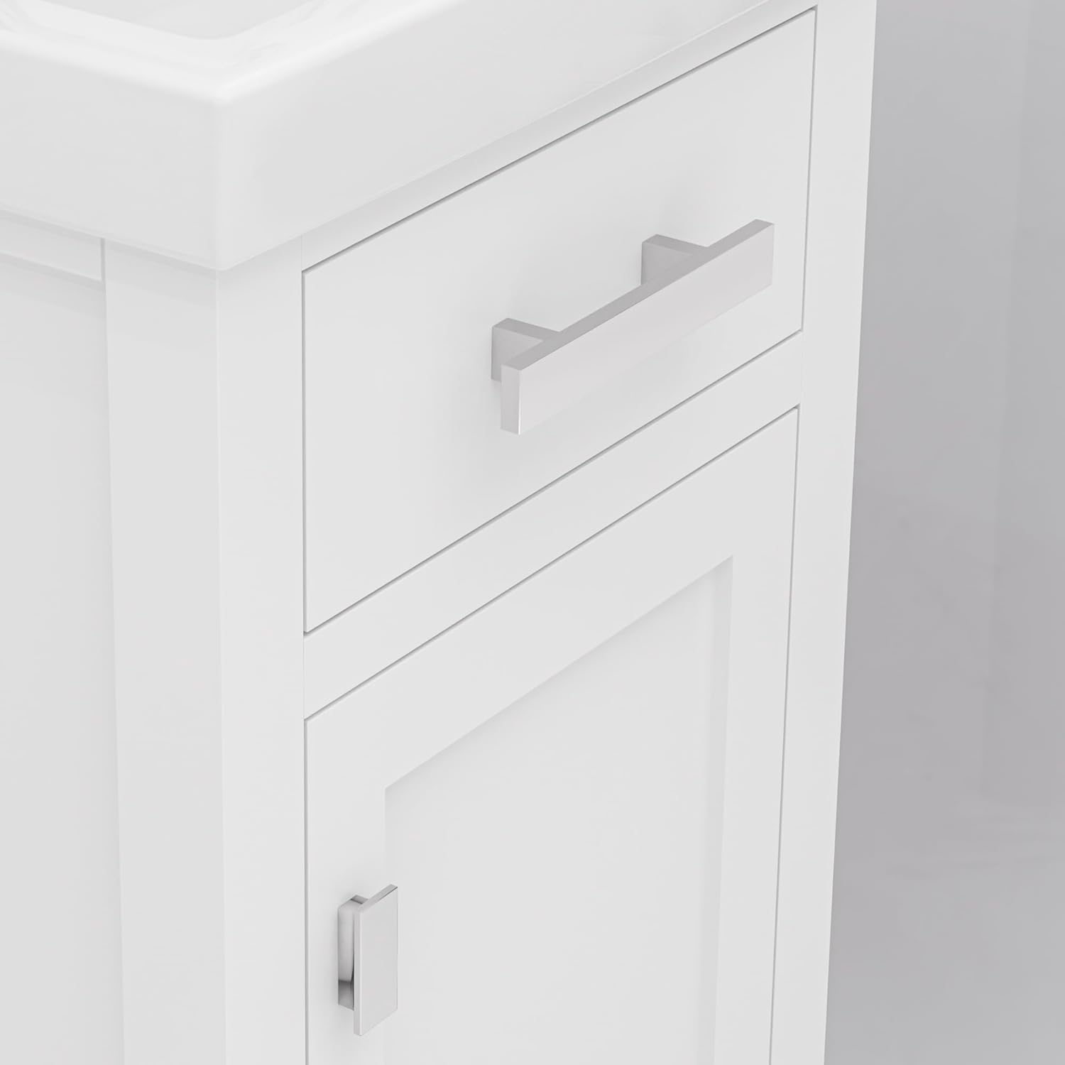 Water Creation Mia 18" W Solid Hardwood Bathroom Vanity with Single Integrated Pre-Installed Ceramics Sink in Pure White & Chrome Finish