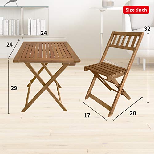 FDW Outdoor Bistro Set with 2 Chairs and Square Table for Pool Beach Backyard Balcony Porch Deck Garden Wooden Furniture, Natural Oiled - Thumbnail 7
