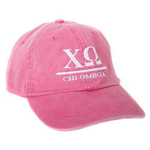 Chi Omega (B) Sorority Embroidered Baseball Hat Cap Cursive Name Font chi o (Hot Pink - B)