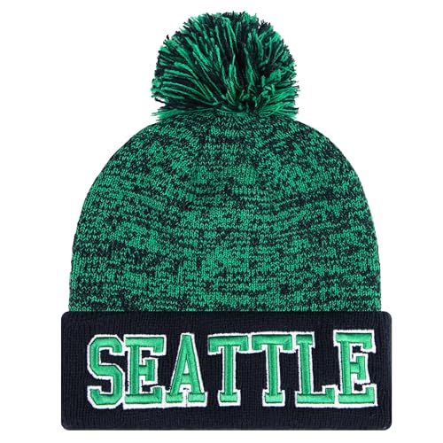 YANGUMGUAN Seattle Beanie Hat for Men and Women Super Soft Football Knit Pom Beanie Hat Warm Winter Beenie Toque Watch Cap for Football Fans One Size